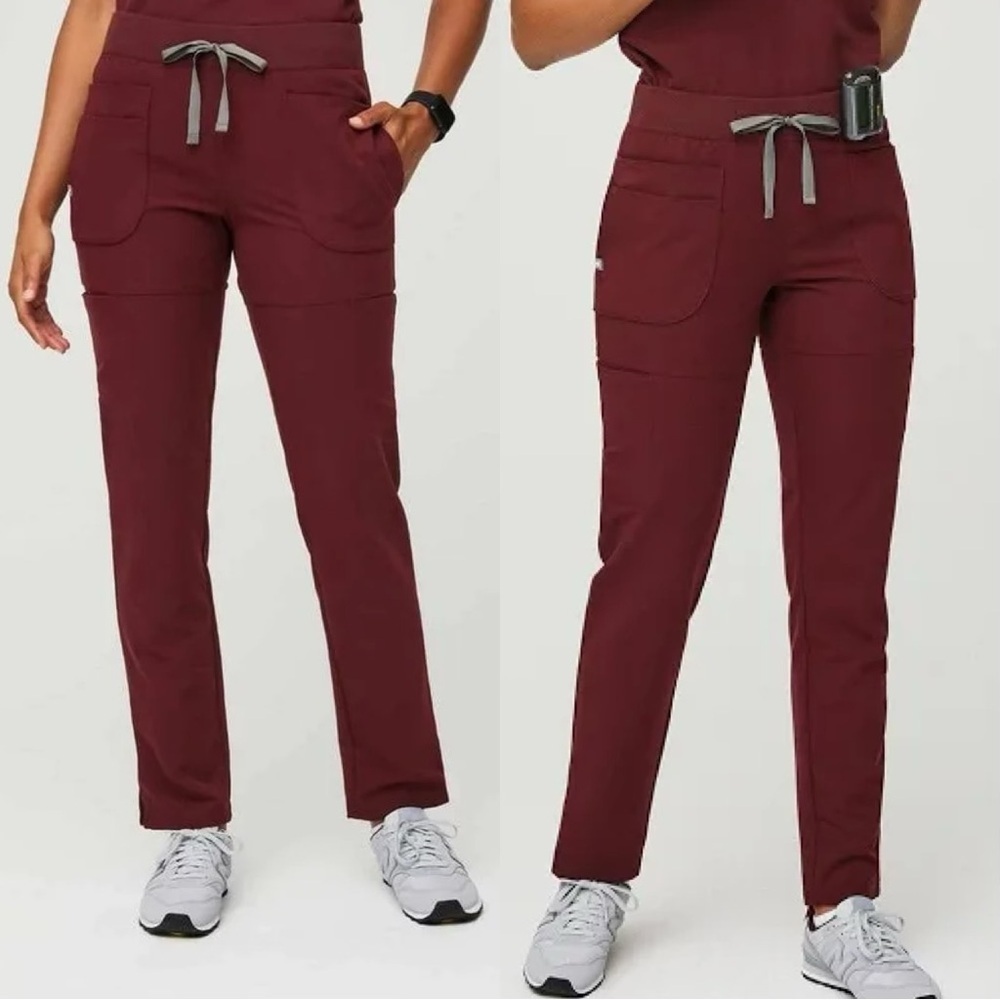 Figs Women’s Nepal Skinny Scrub Pants Pull On Limited Edition in Burgundy XL